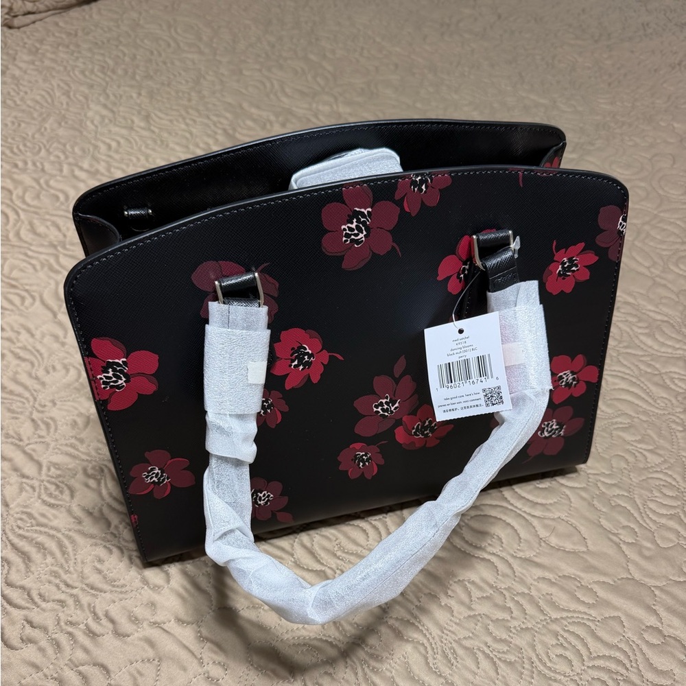 NWT Kate Spade Perry Medium Satchel Saffiano PVC Floral print Black Multi.